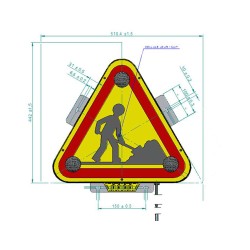 Triunghi semnalizare rutiera "DRUM IN LUCRU" (AK5) Clasa 2 cu lampi LED - Latura de 500 mm - O singura fata - Prindere 4 suruburi